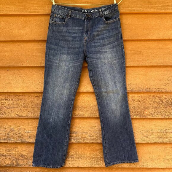 Childrens Place Boys Size 16 Stretch Adjustable Waist Straight Leg Dark Wash Jea - Picture 14 of 15